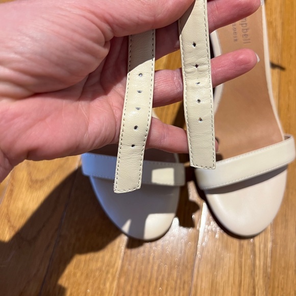 ANTHROPOLOGIE JEFFREY CAMPBELL  Striped Heel Sandal Ivory Leather Wooden Heel main image 0
